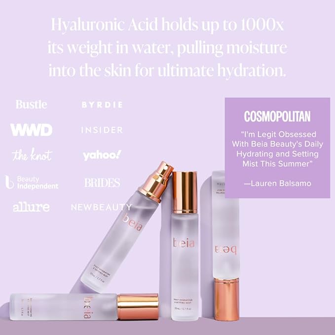 Beia Setting Spray with Hyaluronic Acid for Sensitive Skin - Hydrating Face Mist for Early Morning & Post Shower Glow - Moisturizing Finishing Spray for Makeup - Non Comedogenic Travel Size 0.5 Fl Oz - Bloomnest