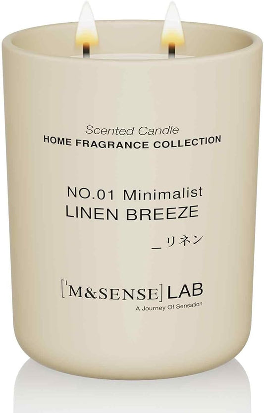 M&SENSE Natural Soy Candle| Linen Breeze | 16.6 oz, 95H Burn | Minimalist Scented Candle for Relaxation, Gifting, Home Décor | for Bedroom, Office, Party Large - Bloomnest