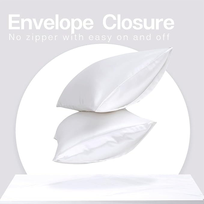 MR&HM Satin Pillowcase for Hair and Skin, Silk Satin Pillowcase 2 Pack, Queen Size Pillow Cases Set of 2, Silky Pillow Cover with Envelope Closure (20x30, White) - Bloomnest