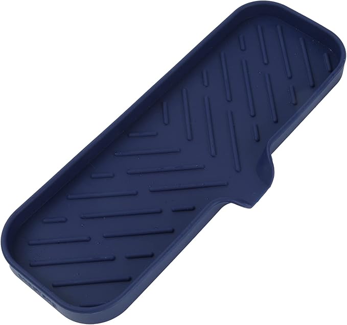 Silicone Bathroom Soap Dishes with Drain Spout-Kitchen Sink Organizer,Sponge Holder,Dish Soap Tray,Perfect for Dispenser,Scrubber,Bottle,Cup on Sink or Counter-Navy Blue 12"×4" - Bloomnest