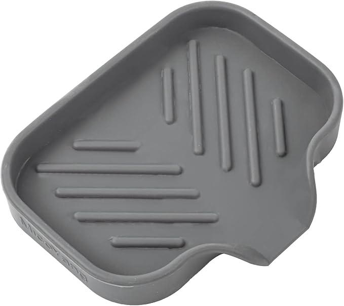 Silicone Bathroom Soap Dishes with Drain Spout-Bathroom and Kitchen Sink Organizer,Sponge Holder,Dish Soap Tray,Perfect for Dispenser,Scrubber,Bottle,Cup on Sink or Counter-Grey 4.9"×3.2" - Bloomnest