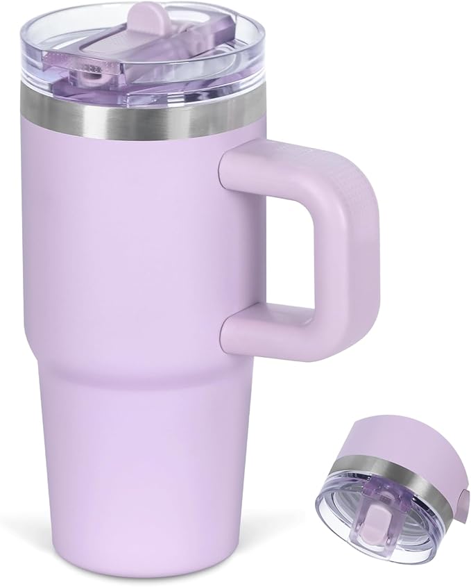 Cosictic 14 Oz Flip Straw Tumbler with Handle for Kids, Stainless Steel Double Wall Insulated Cup for Children with Flip Top Lid, 14 Oz Leak-proof Cups for Kids, Purple - Bloomnest
