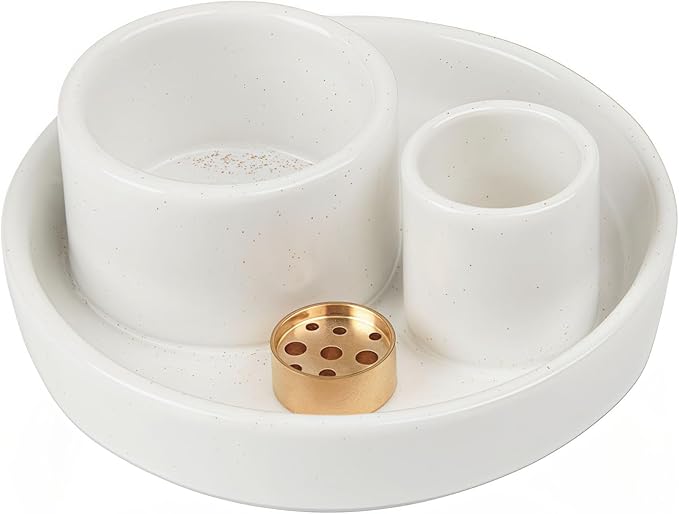 4 in 1 Incense Holder, Palo Santo Stick Holder,Sage Holder for Burning- 4.25" Sage Incense Holder for Meditation Room Home Decor (White Speckles) - Bloomnest