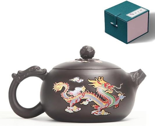 Hand-made Dragon and Phoenix Color-changing Purple Clay Teapot，Zisha Tea Pot Chinese Kung Fu Tea Set Tea Lover‘s Gift Large Capacity Teapot(17.6 oz) - Bloomnest