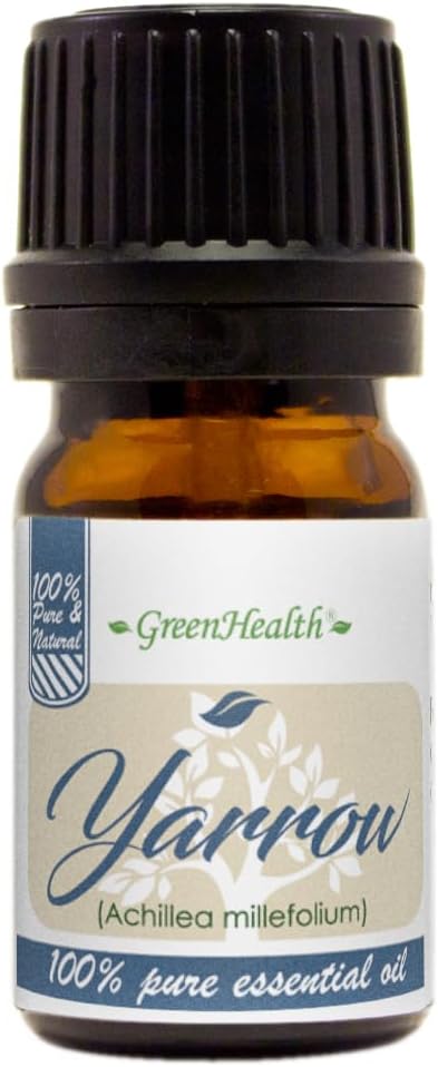 Yarrow (Blue) Essential Oil – 5 ml – 100% Pure & Natural – Therapeutic Grade – Achillea millefolium – Calming & Skin-Soothing – Amber Glass Bottle with Euro Dropper – GreenHealth Greenals