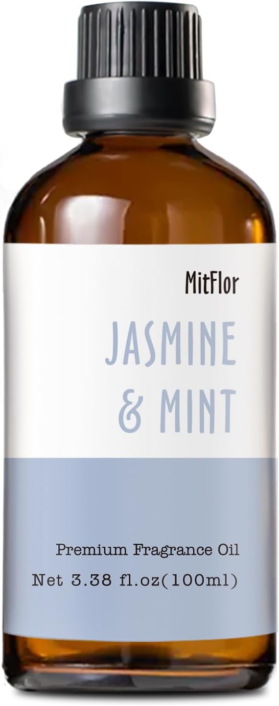 Jasmine & Mint Fragrance Oil, MitFlor 3.38 OZ/100ml Hotel Diffuser Oils,Premium Grade Fragrance Oil for Soap & Candle Making Scent, Aromatherapy Essential Oil, Fresh Scent for Home Fragrance MitFlor