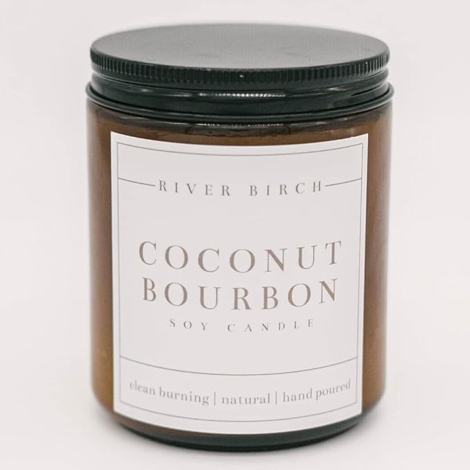 River Birch Candles Coconut Bourbon Scented Candle | Premium, All-Natural, Non-Toxic, Soy Amber Jar Candles | 8.5oz 40 Hr Burn Time | Cozy Relaxing Gifts for Home - Bloomnest
