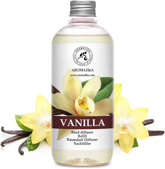 Vanilla Diffuser Refill w/Natural Essential Vanilla Oil 17 Fl Oz - Intensive - Fresh & Long Lasting Fragrance - Reed Diffuser Oil - Best for Aromatherapy - SPA - Home - Office - Fitness Club - Bloomnest