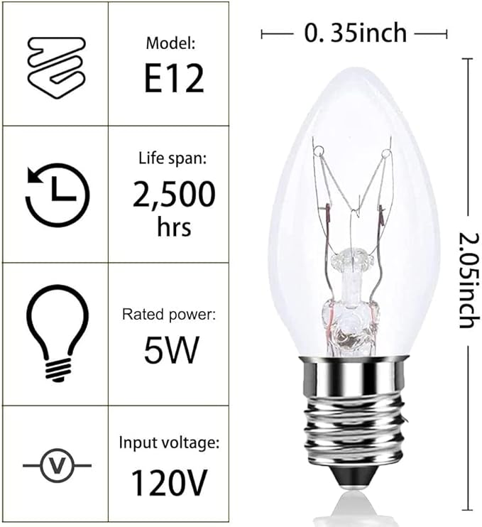SkrLights 25 Pack C7 Clear Bulbs Christmas Light Bulbs C7 Outdoor String Light Replacement Bulbs, C7/E12 Candelabra Base, 5 Watt-Clear - Bloomnest