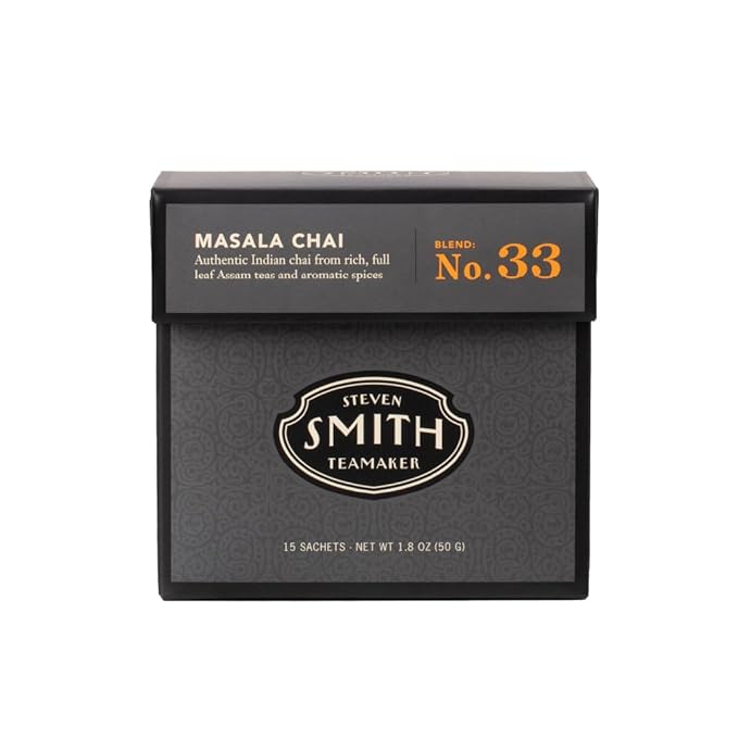 Steven Smith Teamaker Masala Chai No. 33, Caffeinated, Sugar-Free, Spiced, Full Leaf Black Assam Tea Blend, Tea Bags 15 Sachets, 1.8oz each - Bloomnest