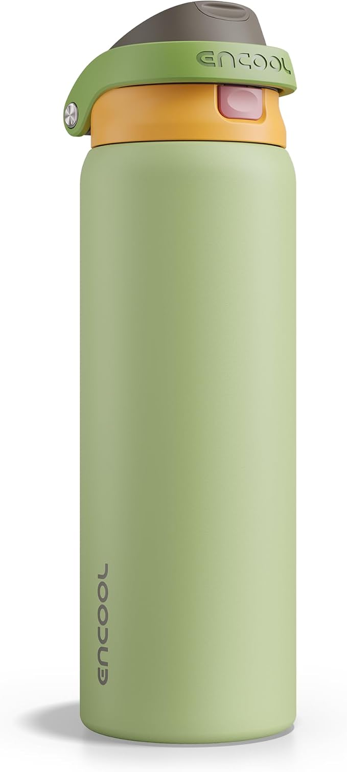 ENCOOL Leakproof Insulated Water Bottle with Straw Dual-Sip Water Bottle Bag-Safe Design for Work, Commute & Gym – Keeps Drinks Cold All Day, 32 oz, Sage Green ENCOOL