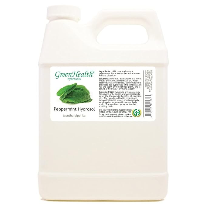 GreenHealth Peppermint Hydrosol (Floral Water) - 32 fl oz Plastic Jug w/Cap - 100% Pure (NOT Oil) - Bloomnest