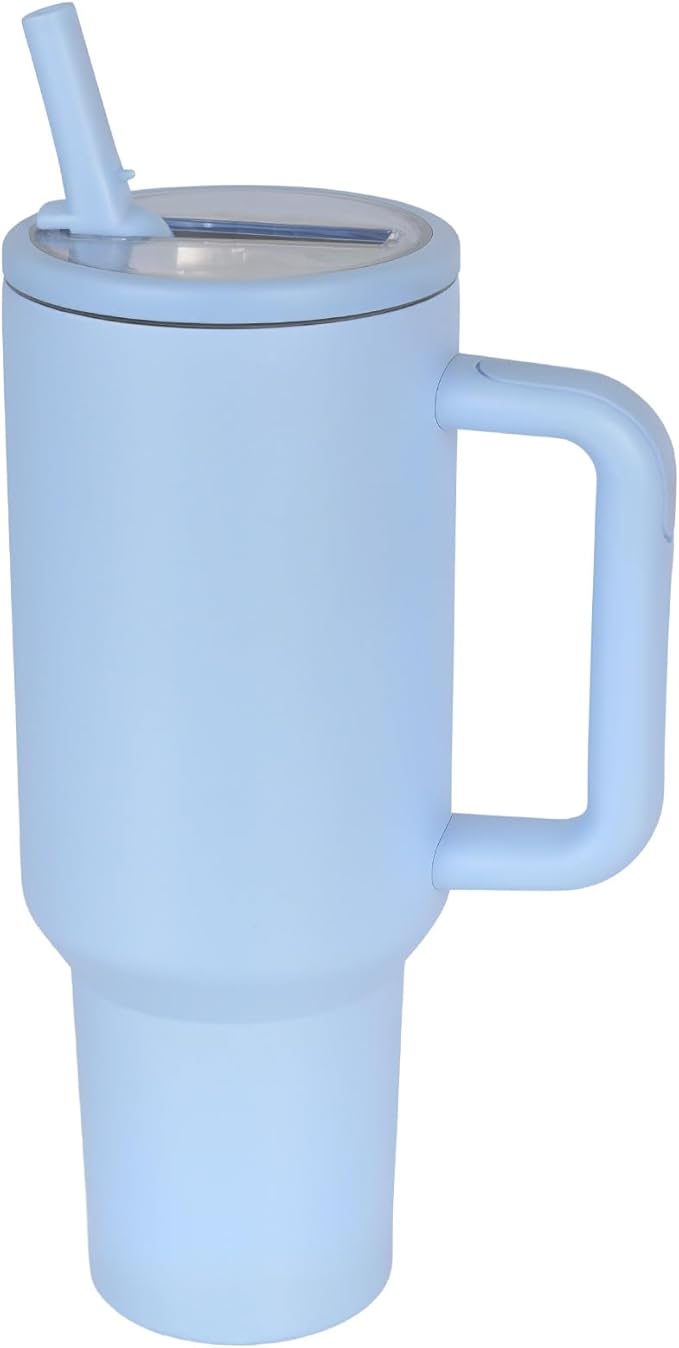 40 oz Insulated Tumbler with Handle,Flip Straw,Lid & Rubber Base Stainless Steel Water Bottle - Leak Proof Vacuum Insulated Mug BPA Free Reusable Travel Cup Gifts for Women/Men (light blue) - Bloomnest