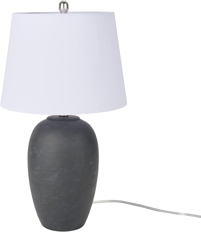 Nourison Home 23" Black Vintage Distressed Ceramic Pot Table Lamp for Bedroom, Living Room, End Table, with White Tapered Drum Shade - Bloomnest