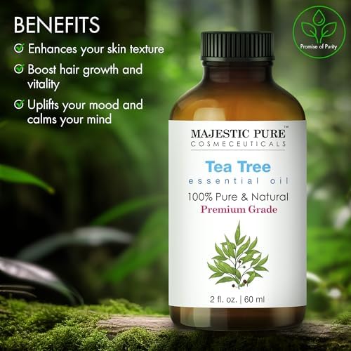 Majestic Pure Tea Tree Essential Oil with Glass Dropper - 2 Fl Oz - 100% Pure and Natural Tea Tree Oil - Premium Grade Essential Oils for Diffuser, Aromatherapy, Soap and Candle Making - Bloomnest