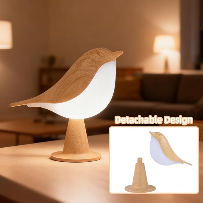 Bird Cordless Table Lamp, Small Cordless Bedside Lamp with 3 Color Temperature, Touch Sensor & Rechargeable Battery - Night Light for Kids, Bedroom, Bedside (Light+Light) - Bloomnest