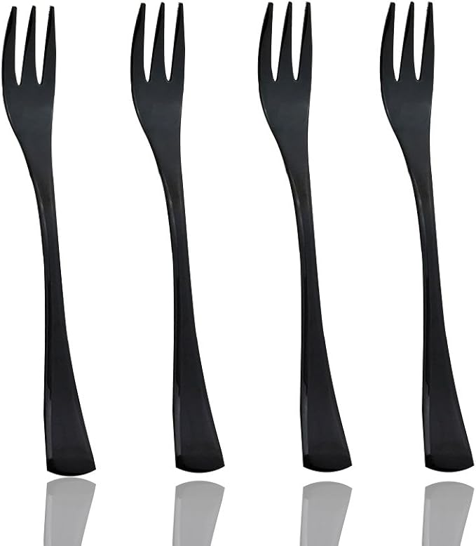 JASHII 18/10 Stainless Steel 4 Piece Mirror Polished Black Cake Fork Pie Fork Black Server Utensil Set 15.1CM - Bloomnest