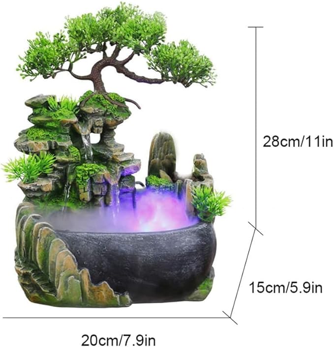 BRAVECOW Indoor Relaxation Desktop Fountain Waterfall with Atomizer and Automatic Pump Illuminated Waterfall Desktop Fountain for Home Office Bedroom Desk Decoration - Bloomnest