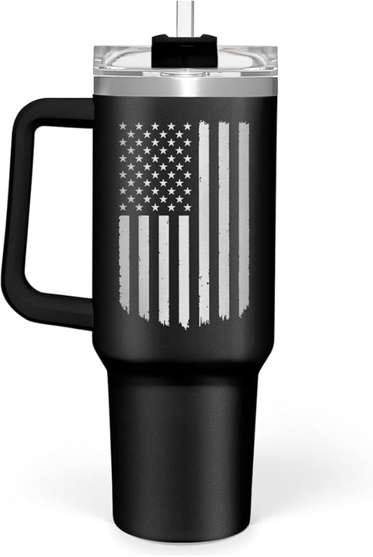 SANDJEST American Flag Tumbler with Handle, America 40oz Stainless Steel Insulated Coffee Mug with Lid & Straw, America Gifts for Men Women, USA Tumblers Cup Gift for Christmas - Bloomnest