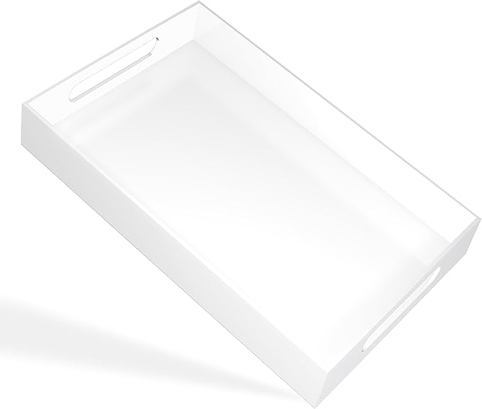 White Tray 15×10" with Cut Handles - Spill Proof Decorative Tray is an Ideal Countertop Organizer for Living Rooms, Ottoman Coffee Tables, Offices, Kitchens & Serving Guests - Bloomnest