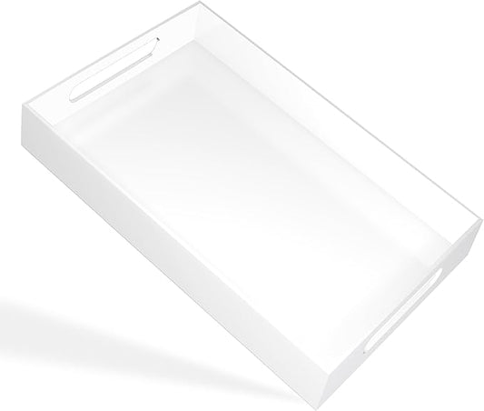 White Tray 15×10" with Cut Handles - Spill Proof Decorative Tray is an Ideal Countertop Organizer for Living Rooms, Ottoman Coffee Tables, Offices, Kitchens & Serving Guests - Bloomnest