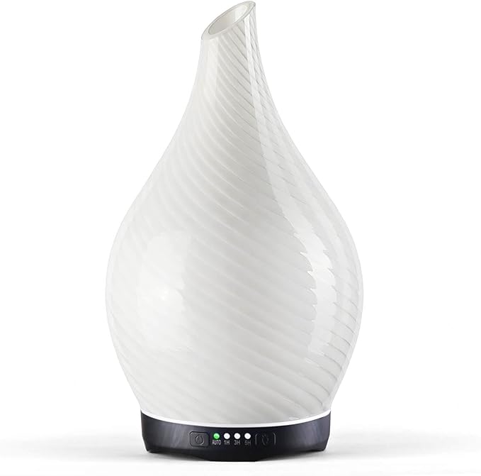 Porseme 280ml Essential Oil Diffuser Glass Color Changing Aroma Air Diffusers Aromatherapy Ultrasonic Cool Mist Humidifier 7 Running Hours Waterless Auto-Off for Sleeping Yoga Office Spa(Pure White) Porseme
