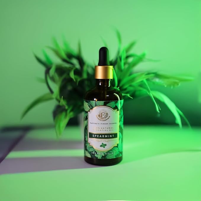 Luxurious Spearmint Essential Oil by Enhanced Essentials|Pure, Highly Concentrated & Slow Distilled Oils for Home,Aromatherapy,Gifting,Soap & Candle Making| Ideal for Businesses| 3.38 fl oz (100 ml) - Bloomnest