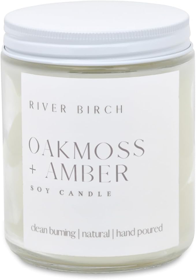 River Birch Candles Oakmoss + Amber Scented Candle | Premium, All-Natural, Non-Toxic, Soy Wax | 8.5oz 40 Hr Burn Time | Cozy Relaxing Gifts for Home - Bloomnest