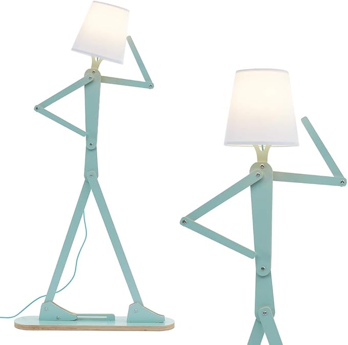 Cool Tall Decorative Floor Lamp Unique Aqua Blue Color Standing Adjustable Corner Reading Wood Lights for Living Room Kids Bedroom Office - LED Bulb Included (Green) - Bloomnest