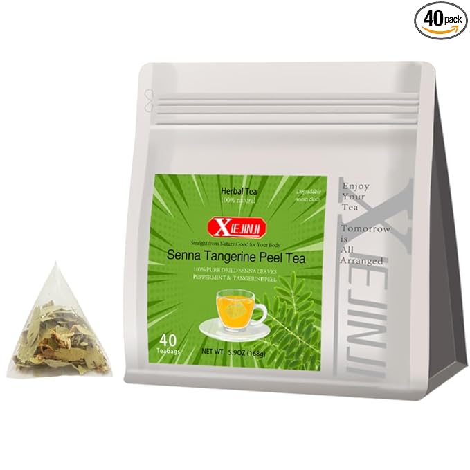 XIEJINJI Senna Tangerine Peel Tea Bags, 40 Count, 4.2g Each – Gentle Daily Cleanse for Constipation Relief & Digestive Balance, Caffeine-Free - Bloomnest