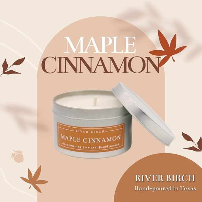 River Birch Candles Maple Cinnamon Scented Candle | Premium, All-Natural, Non-Toxic, Soy Candles | 8 oz. Silver Tin Travel Candle | Cozy Relaxing Gifts for Home - Bloomnest