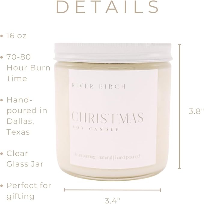 River Birch Candles Christmas Scented Candle | Premium, All-Natural, Non-Toxic, Soy Candles | 16oz 90 Hr Burn Time | Cozy Relaxing Gifts for Home - Bloomnest