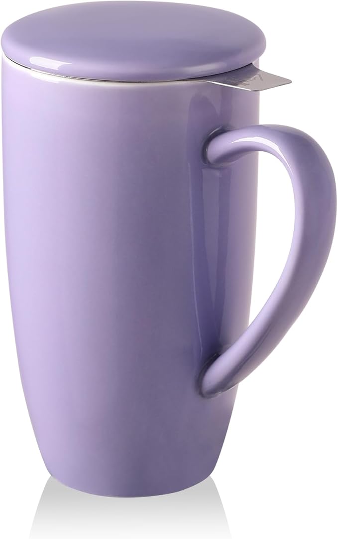 Sweejar Porcelain Tea Infuser Mug with Lid, 20 oz Teacup with Strainers for Loose Leaf Tea, Microwave and Dishwasher Safe Coffee Mug(Purple) - Bloomnest
