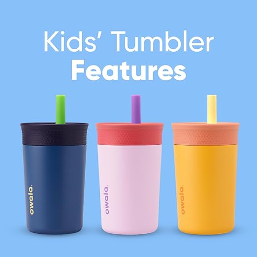 Owala Kids Insulation Stainless Steel Tumbler with Spill Resistant Flexible Straw, Easy to Clean, Kids Water Bottle, Great for Travel, Dishwasher Safe, 12 Oz, Peach and Yellow (Picnic) - Bloomnest