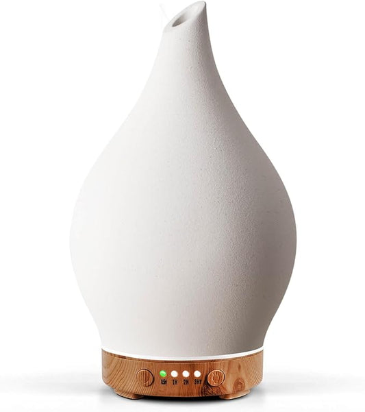 Porseme 150ml Essential Oil Diffuser Ceramic Color Changing Aroma Air Diffusers Aromatherapy Ultrasonic Cool Mist Humidifier 6 Running Hours for Spa Office Sleeping Yoga (White Ceramic) - Bloomnest