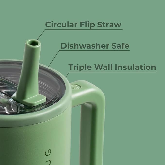 HydroJug Traveler - 40 oz Water Bottle with Handle & Flip Straw - Fits in Cup Holder, Leak Resistant Tumbler-Reusable Insulated Stainless Steel & Rubber Base - Gifts for Women & Men, Sage - Bloomnest