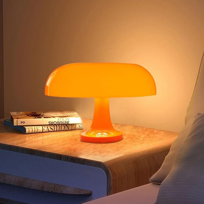 Retro Orange Mushroom Lamp for Bedroom Nightstand Mid Century Modern Table Lamp Decor Aesthetic Lighting Dimmable Mushroom Shaped Donut Bedside Lamp with 3 Lighting Modes, Minimalist Home Decor - Bloomnest