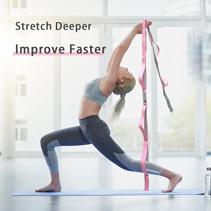 Stretching Strap Yoga Strap with Loops, Stretch Straps for Physical Therapy, Non-Elastic Exercise Strap for Pilates, Dance and Gymnastics with Workout Guide - Bloomnest