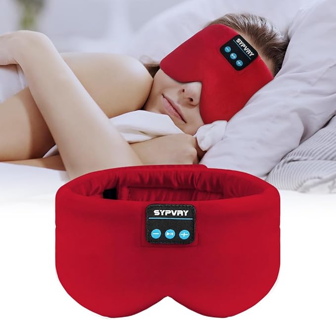 Sleep Mask Bluetooth 5.4 Headphones Soft Wireless Headband Eye Mask Blackout with Microphone (Red) - Bloomnest