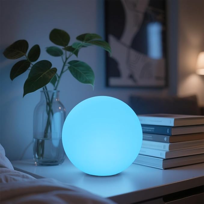 8-in LED Glowing Ball Light for Kid, 16 RGB Color Changing Globe Orb Night Light Mood Lamp w/Remote, Rechargeable Light Up Ball Dimmable Sphere Bedside Lamp, Great for Bedroom Garden Patio Party Decor - Bloomnest