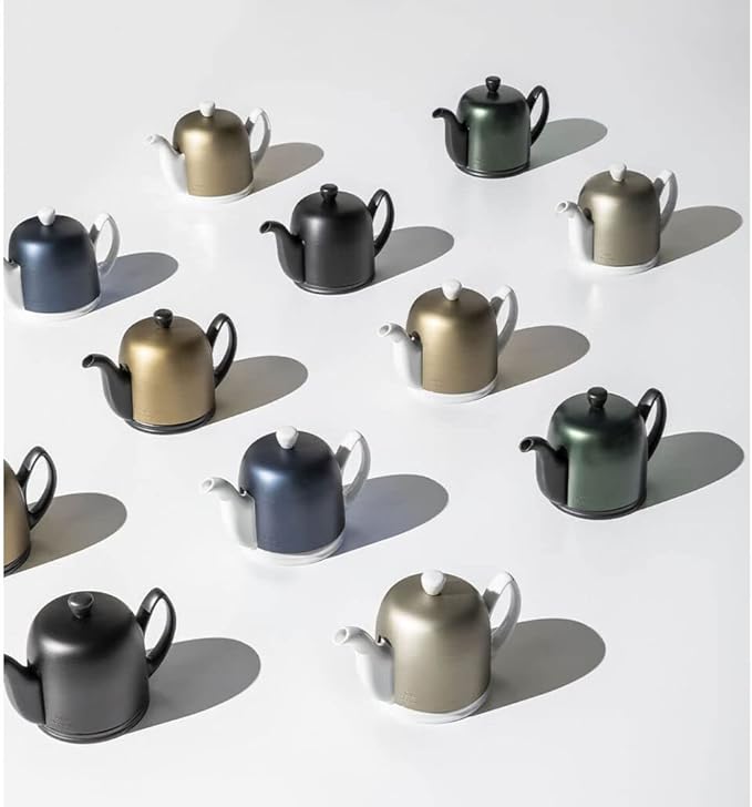 Degrenne Salam Luxury French Tea Pot - Porcelain Teapot with Brushed Aluminum Cover, Ceramic Tea Kettle for Loose Tea, Removable Infuser, 6 Cup Capacity, 36oz - Aluminum - Bloomnest