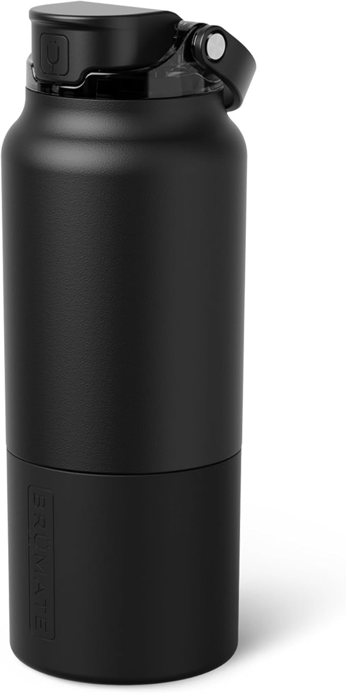 BrüMate Rise 35oz Water Bottle With 100% Leakproof Covered Silicone Straw | Insulated Stainless Steel Water Bottle With Removable Straw | Fast Flow | Soft Sip Silicone Spout | BPA-Free (Matte Black) Br%C3%BCMate