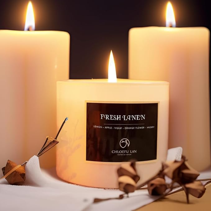 Chloefu LAN Fresh Linen Candles Laundry Candles Non-Toxic Air Freshening Scented Candle Decorative Pet Odor Eliminator for Home Luxury Scented Soy Jar Candle for Bathroom Decor 7.1 oz 2 Pack - Bloomnest