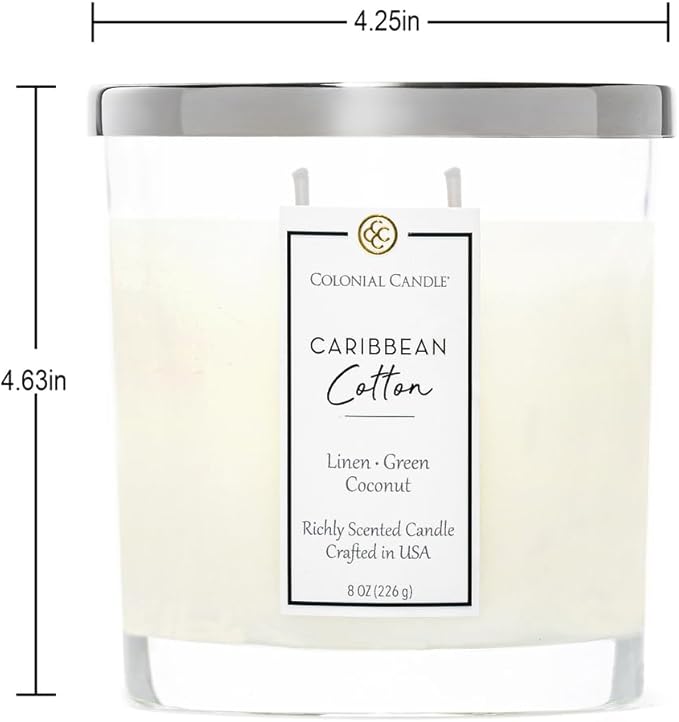 Colonial Candle Caribbean Cotton Scented Candle Jar, Highly Fragranced Candles for Home Scented, Mottled Wax Candle, 2 Wick, 8 oz - Made in The USA - Bloomnest