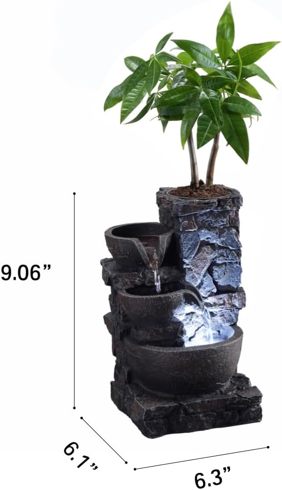 Indoor Tabletop Fountain Waterfall Meditation Exquisite Meditation Desk Water Decorative Zen Fountain Office and Home Decoration Grow Plant/Herbs by Yourself