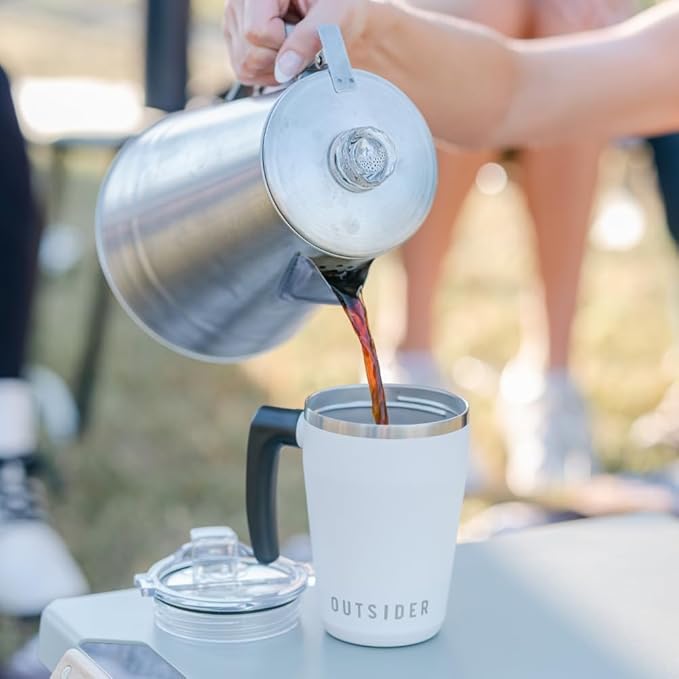 OUTSIDER Stainless Steel Vacuum Insulated Coffee Mug/Cup with Rotating Handle and Spill Proof Lid – Great Travel Tumbler for Outdoor, Home, Office – 17 ounces, Teal