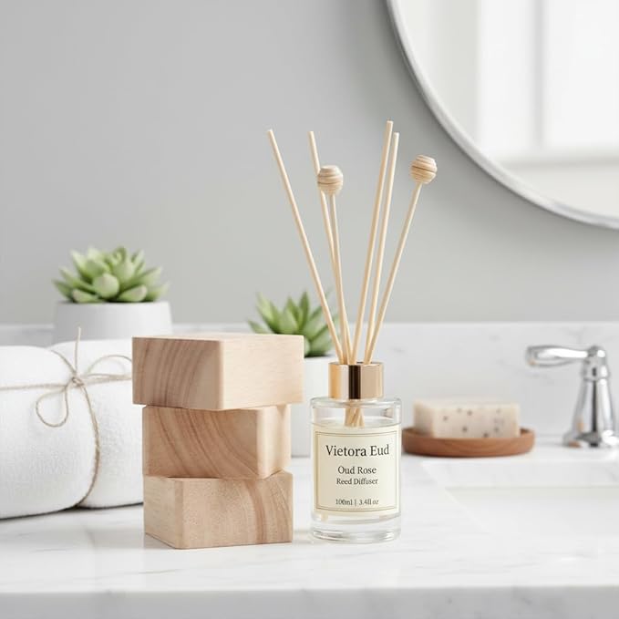 Oud Rose Reed Diffuser for Home, Luxury Hotel Collection Scent Inspired by Ritz Carlton, Long Lasting Fragrance, Minimalist Design, Bathroom Accessories/Bedroom Office Decor Gift, 3.34 Fl Oz - Bloomnest