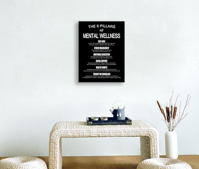 THE 6 PILLARS OF MENTAL WELLNESS:How They Aid in Personal Growth Motivational Wall Decor Therapy Decor for Home School Bedroom Office Framed Ready to Hang [18" W X 24" H] - Bloomnest