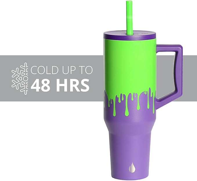 Elemental 40 oz Tumbler with Handle and Straw - Spill Proof Insulated Stainless Steel Commuter for Hot and Cold Beverages - Travel Coffee Mug with 2 Straws & Spill Proof Lid - 40oz - Poison Drip - Bloomnest