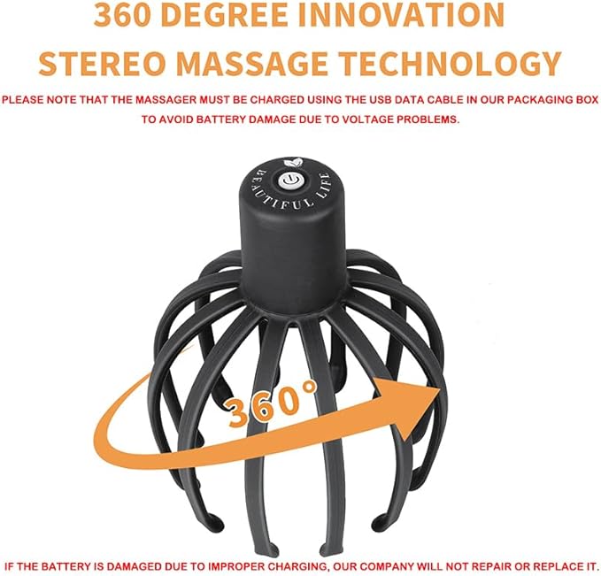 Electric Scalp Massager with 3 Modes, 360 Degree Head Massager, Cordless Portable Head Scratcher for Stress Relax ONIYEA